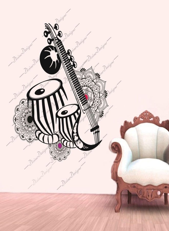DivineDesigns ملصق فني بتصميم ماندالا أسود وجميل من DivineDesigns لآلة السيتار والطبلا من DivineDesigns - Image 2
